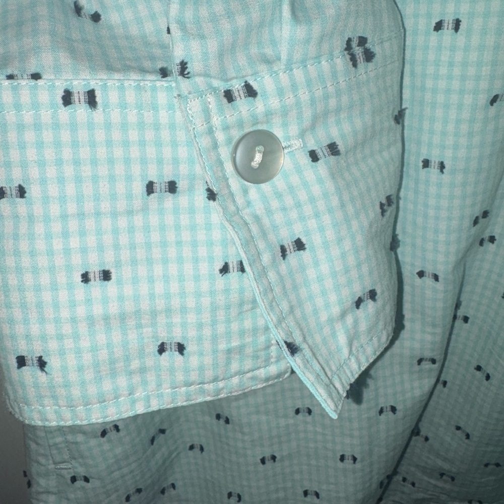 Seersucker Tunic Teal White with navy polka dot Ruffle Collar - Picture 6 of 6